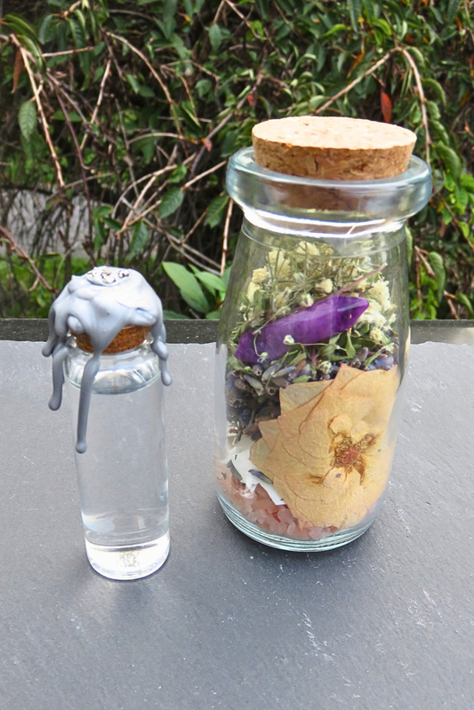 Blue Moon Protection Jar with Amethyst Point & Blue Moon Water Companion