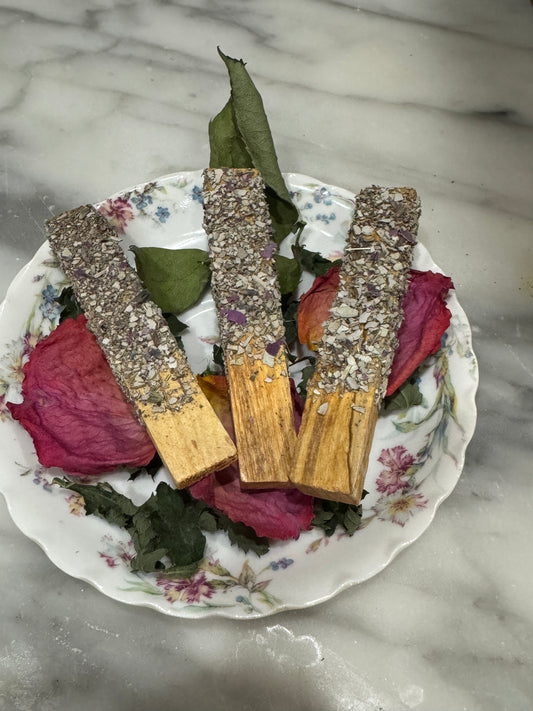 Palo Santo + Sage Burn Sticks, Hand-Fused Smoke Cleansing Ritual Set